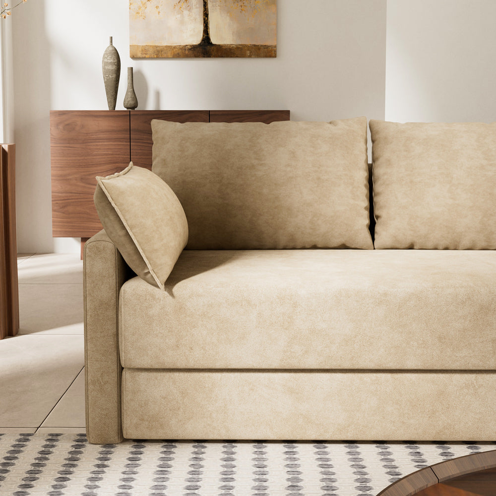 65.52" Compressed Sofa Convertible Sofa Bed Wrinkle-resistant Linen Lightweight Loveseat Wooden Armrest