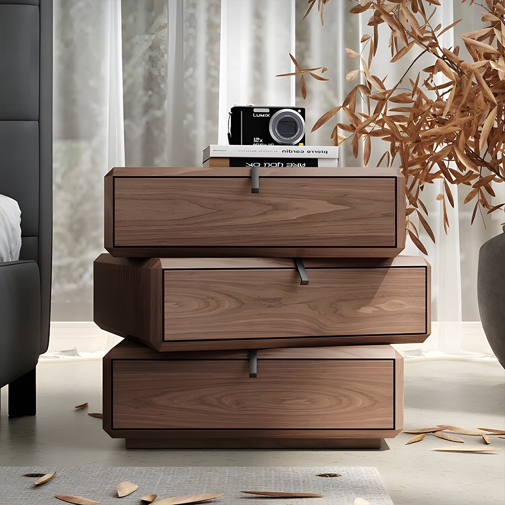 Modern Rotating Nightstand with 3 Spacious Drawers