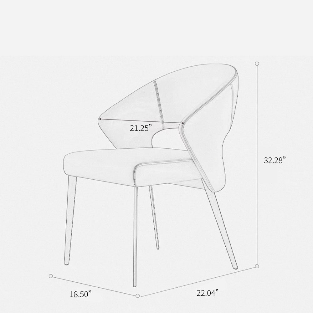 2PCS Modern Curved Upholstered Dining Chair Leather Accent Armchair with Black Metal Legs
