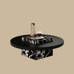 Load image into Gallery viewer, Black Round Coffee Table with Marble-Pattern Pedestal Base for Contemporary Living Rooms
