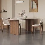 Load image into Gallery viewer, Rectangular Dining Table Solid Wood Legs Walnut Veneer Base Sintered Stone Top Modern Design
