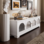 Load image into Gallery viewer, Modern Low-Profile TV Cabinet with Arched Glass Doors Freestanding Storage Console
