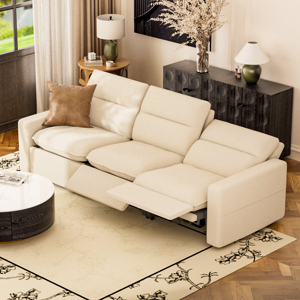 80.34''Power Recliner Sofa with USB Ports, Adjustable Backrest & Footrest, High-Density Cushions, Modern Minimalist Living Room Sofa