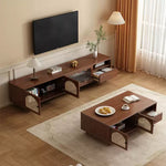 Load image into Gallery viewer, Mid-Century Modern Coffee Table with Cane Doors Elegant Storage &amp; Warm Wood Finish
