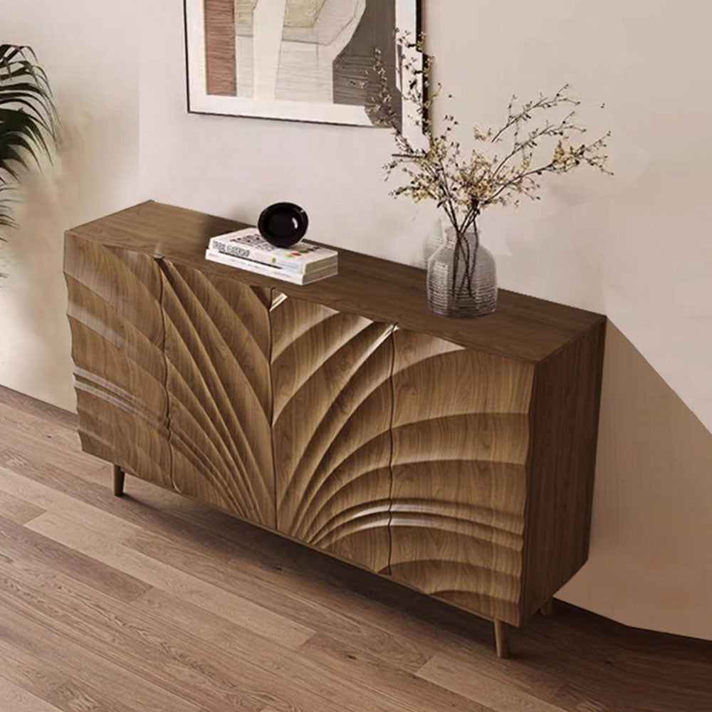 Modern Wooden Sideboard with Sculpted Wave Front Contemporary Storage Cabinet