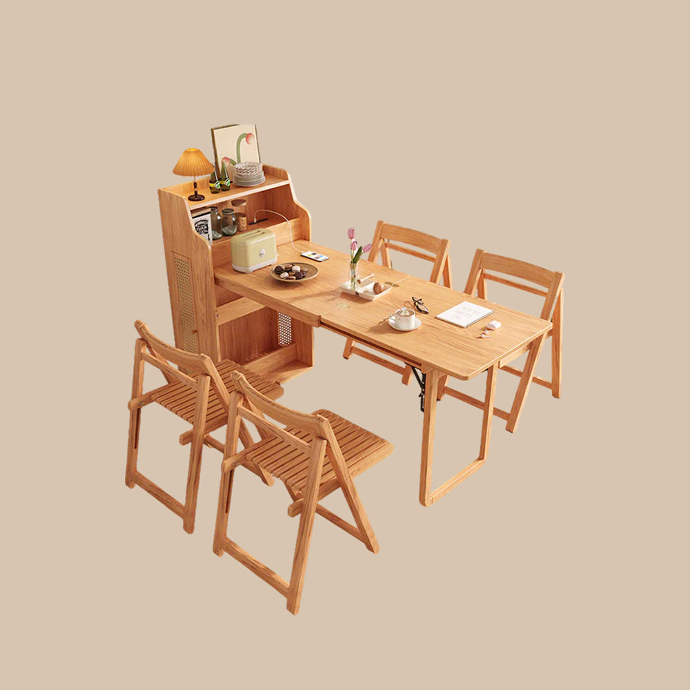 69'' Rattan Dining Cabinet Table Set Foldable Storage Multi-Chair Design Solid Wood Finish