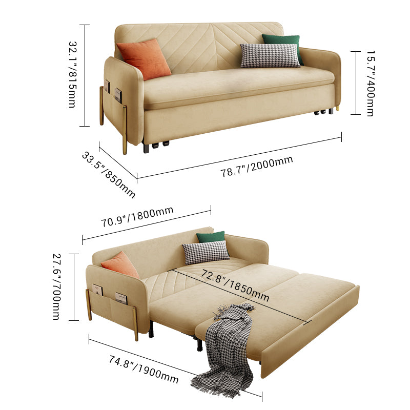 Sofa Bed Solid Wood Metal Frame Velvet Upholstery Storage Drawer Convertible