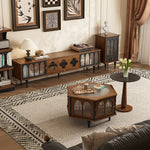 Load image into Gallery viewer, 78.74&quot; Mid-Century Walnut TV Stand Arched Glass Doors Vintage Storage Cabinet Retro Wood Finish
