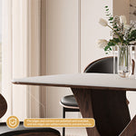 Load image into Gallery viewer, Modern Dining Table with Marble-Like Stone Top and Sculptural Wooden Base
