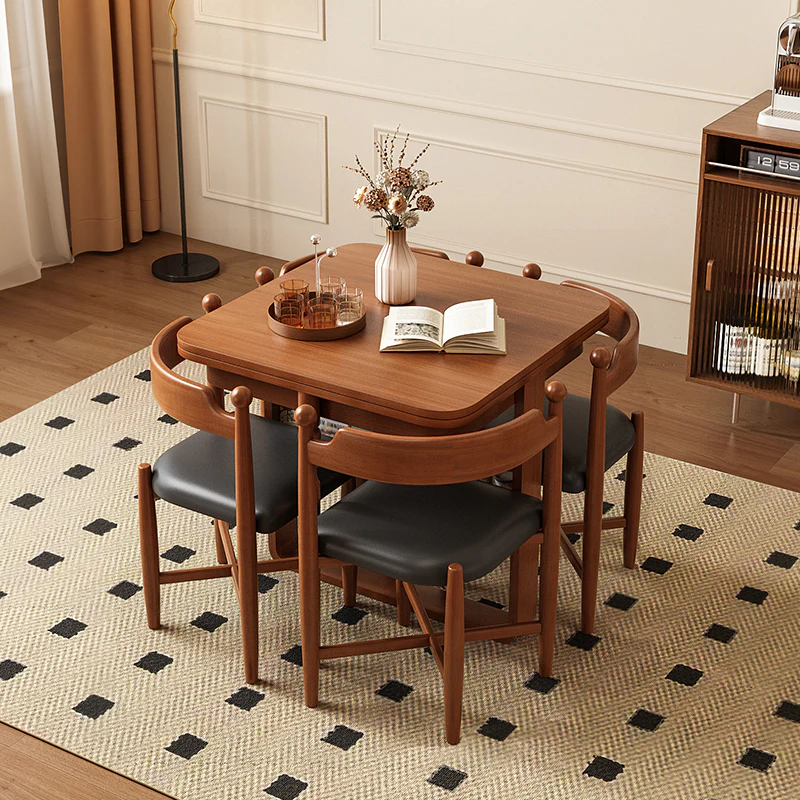 Extendable Dining Table Built-in Storage Rounded Tall Legs
