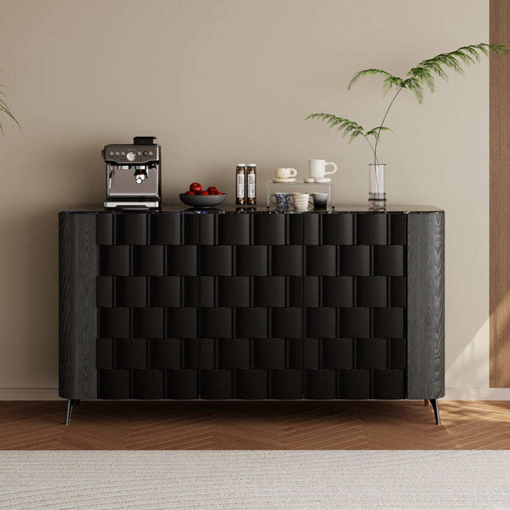 59" Modern Black Geometric Sideboard Cabinet with Sculpted Front Panels