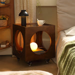 Load image into Gallery viewer, Modern Rattan Nightstand Rolling Side Table Solid Wood Mobile Bedside Cabinet with Storage
