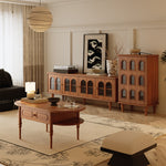Load image into Gallery viewer, 70&#39;&#39;Solid Wood TV Cabinet Arched Glass Doors Warm Cherry Finish Hidden Storage
