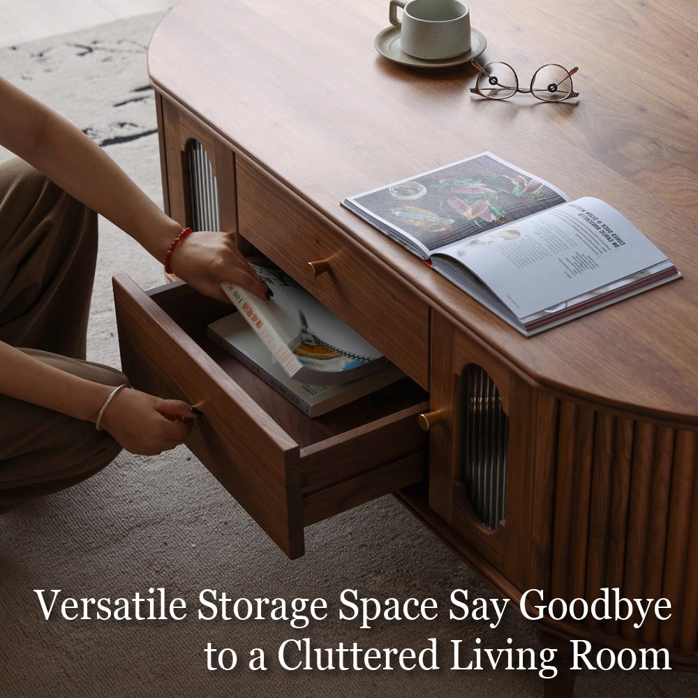 46.8'' Oval Coffee Table Modern Walnut Design Storage Drawers Cabinets Perfect for Living Rooms