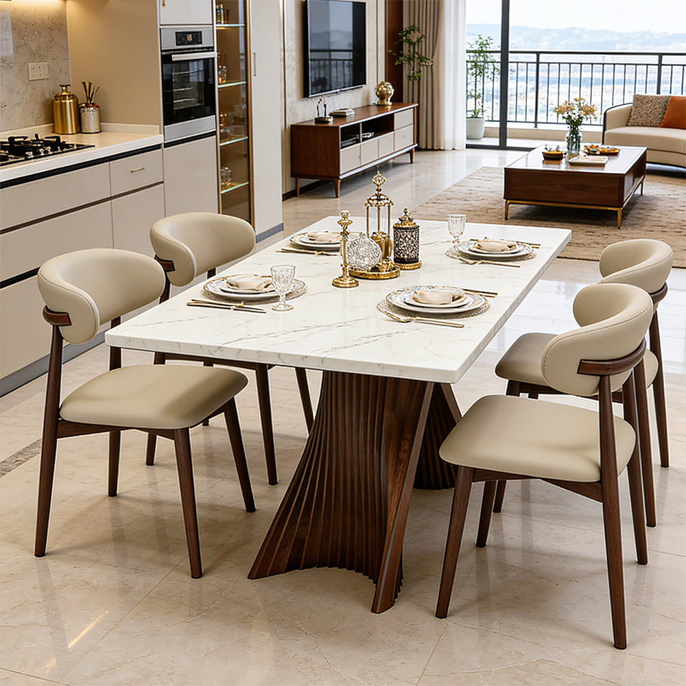Luxury Sintered Stone Dining Table with Artistic Walnut Wood