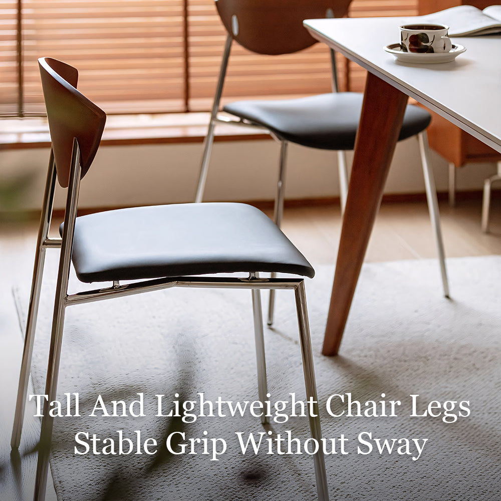 Modern Dining Chair with Stainless Steel Legs Faux Leather Upholstered Seat Ergonomic Wood Backrest for Dining Room