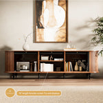 Load image into Gallery viewer, 78&quot; Retro TV Stand Curved Edge Design Arched Glass Doors Long Storage Cabinet Vintage Style Unit
