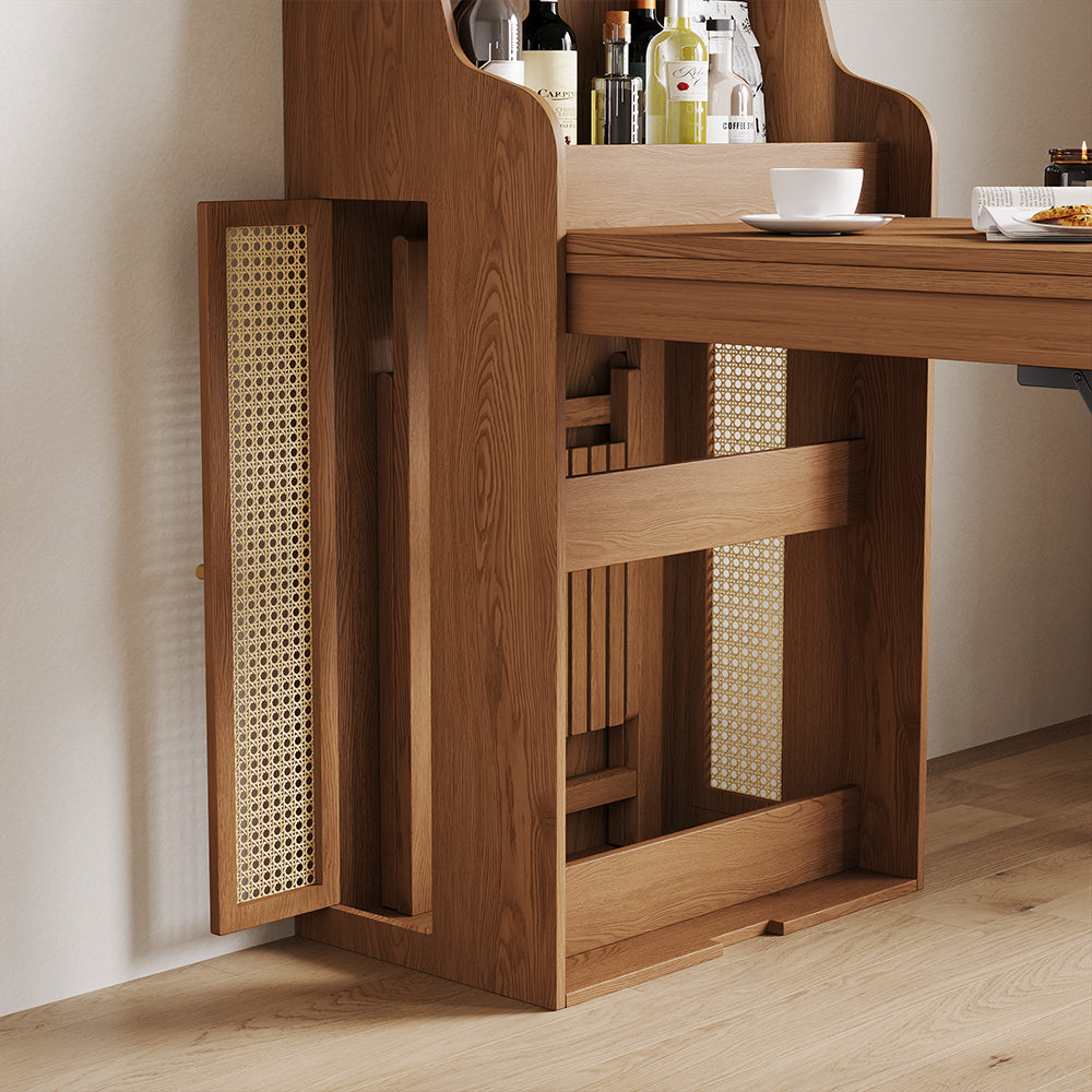 69'' Rattan Dining Cabinet Table Set Foldable Storage Multi-Chair Design Solid Wood Finish