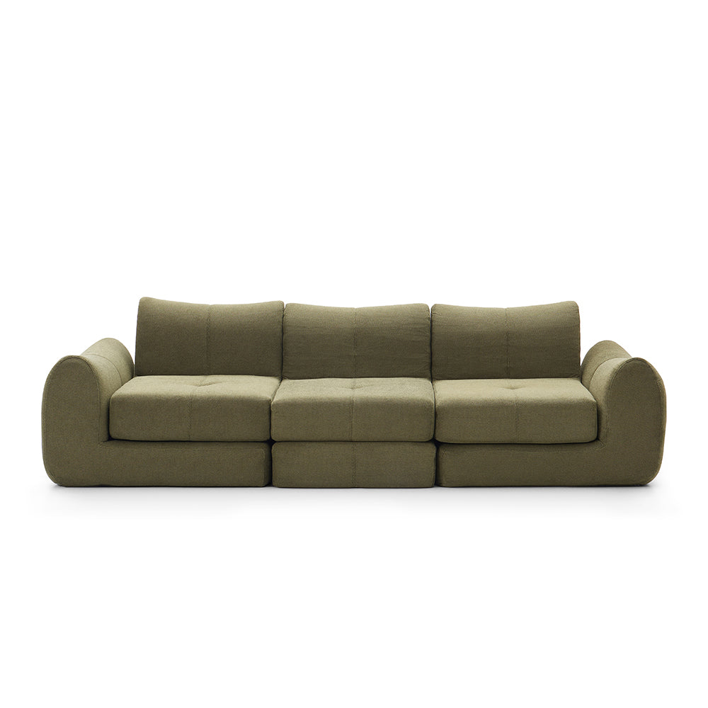 101''Convertible Sofa Bed Three Seater Olive Green Upholstered Tufted Cushion Modern Curved Arm Modular Design