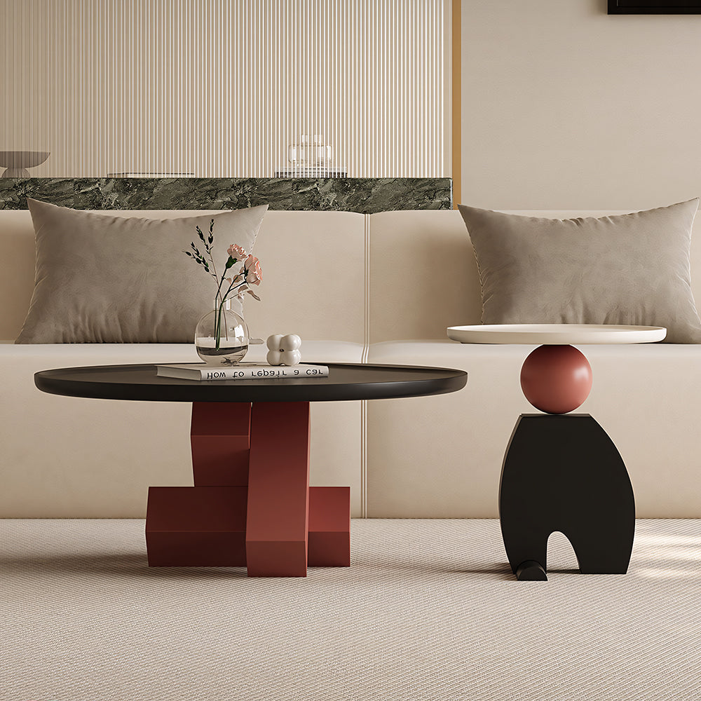 Modern Geometric Round Coffee Table Set Sculptural Accent Tables for Contemporary Living Rooms