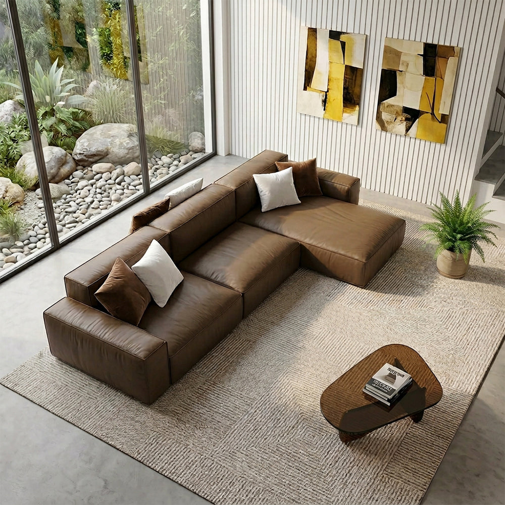 Modern Modular Top-Grain Leather Sectional Sofa
