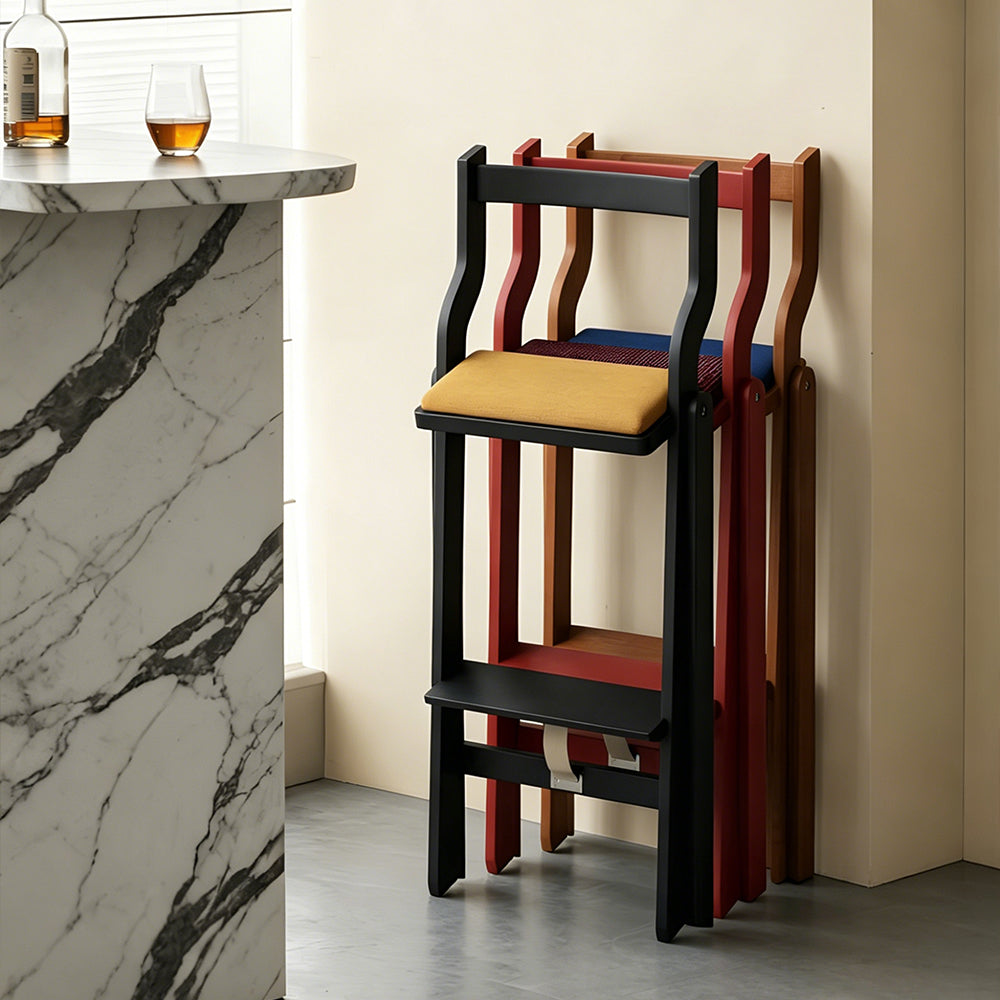Modern Minimalist Counter Stool Solid Wood Bar Chair with Upholstered Seat 1 Piece