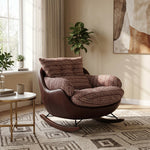 Load image into Gallery viewer, Rocking Lounge Chair with Textured Upholstery and Brown Wraparound Shell
