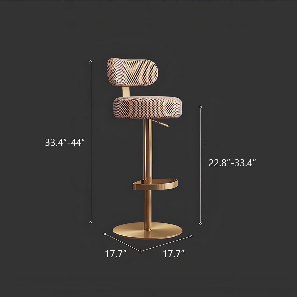 1 Piece Modern Upholstered Adjustable Bar Stool with Gold Metal Base