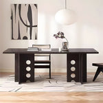 Load image into Gallery viewer, Rectangular Dining Table Solid Wood Walnut Veneer Base Scratch Resistant Sintered Stone Top Modern Elegant Design
