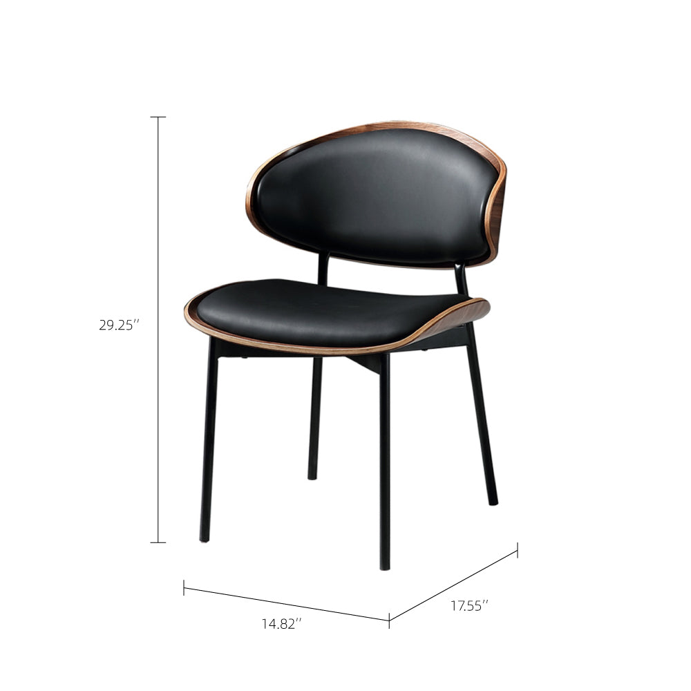 2PCS Mid Century Dining Chair Curved Back Leather Seat Wood Edge Metal Legs