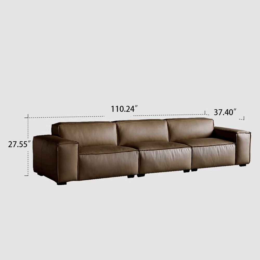 Modern Leather Sofa Boxy Low-Profile Design with Wide Arms