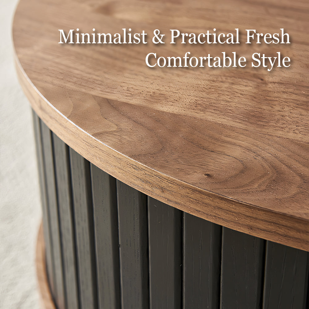 46.8'' Coffee Table Oval Shape Modern Design Walnut Black Accent Storage Compartment