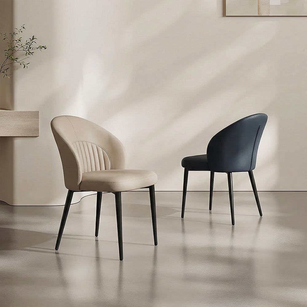 Contemporary Faux Leather Dining Chair with Curved Back Upholstered Seat Black Metal Legs 1 Piece
