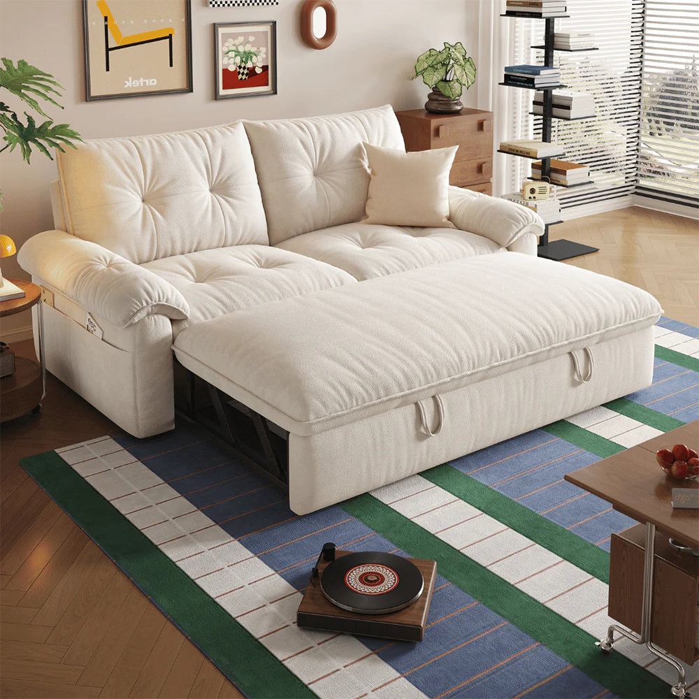 Modern Convertible Sofa Bed Tufted Fabric Sleeper Sofa Space Saving Pull Out Couch  Description