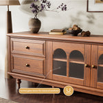 Load image into Gallery viewer, 78&#39;&#39; Neo-Chinese Style TV Cabinet Solid Wood Drawers Arch Glass Doors Elevated Storage Base
