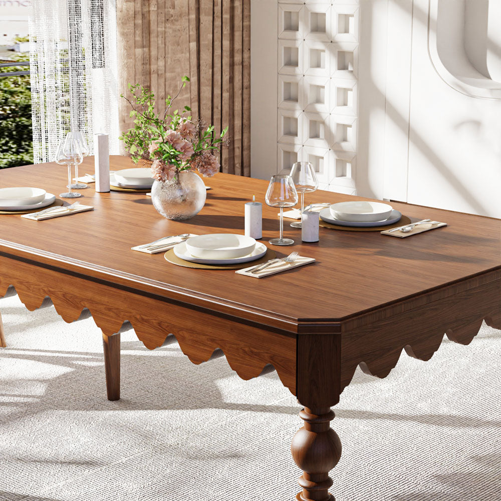 54''Vintage Carved Dining Table Solid Wood Build Elegant Silhouette Multi-Scene Use