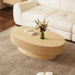 Load image into Gallery viewer, 42.9&quot; Natural Wood Oval Coffee Table Vertical Textured Design Modern Minimalist Style
