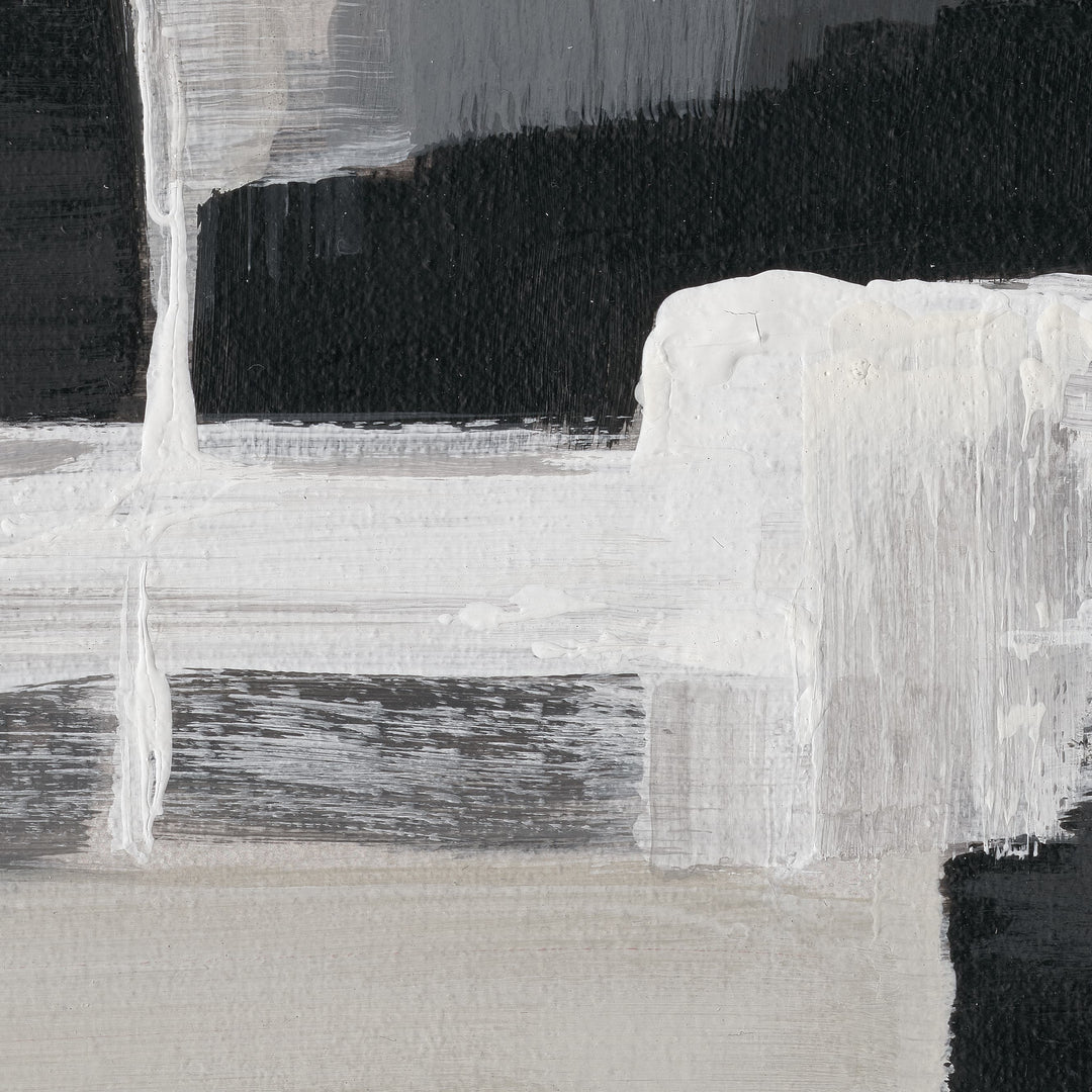 Original hand-painted piece in black, white, grey, and beige, minimalist style that fits any interior.