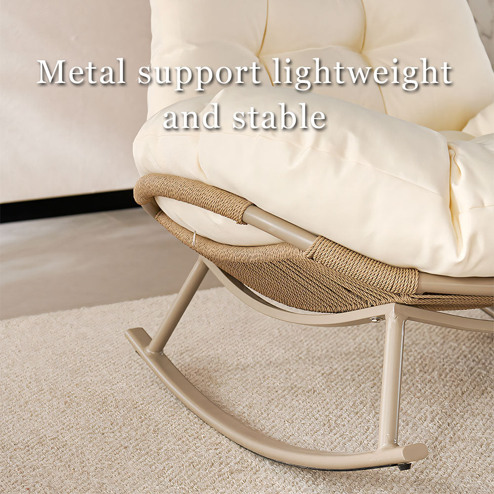 Modern Outdoor Rocking Lounge Chair with Cushioned Seat and Woven Base