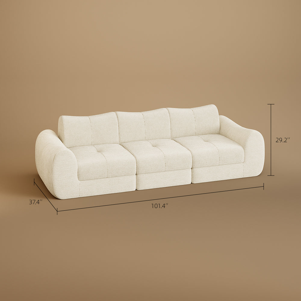 101'' Convertible Sofa Bed Three Seater Olive Green Upholstered Tufted Cushion Modern Curved Arm Modular Design