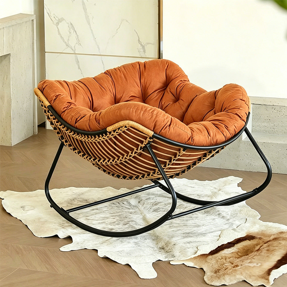Modern Papasan Lounge Chair with Woven Rattan Frame and Plush Cushion