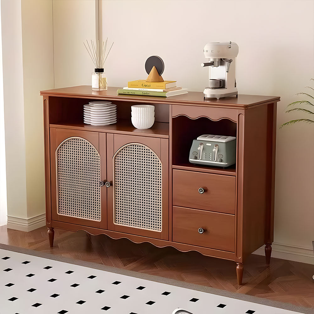 Walnut Sideboard Rattan Arched Doors Ideal Storage Solution for Dining Room and Kitchen