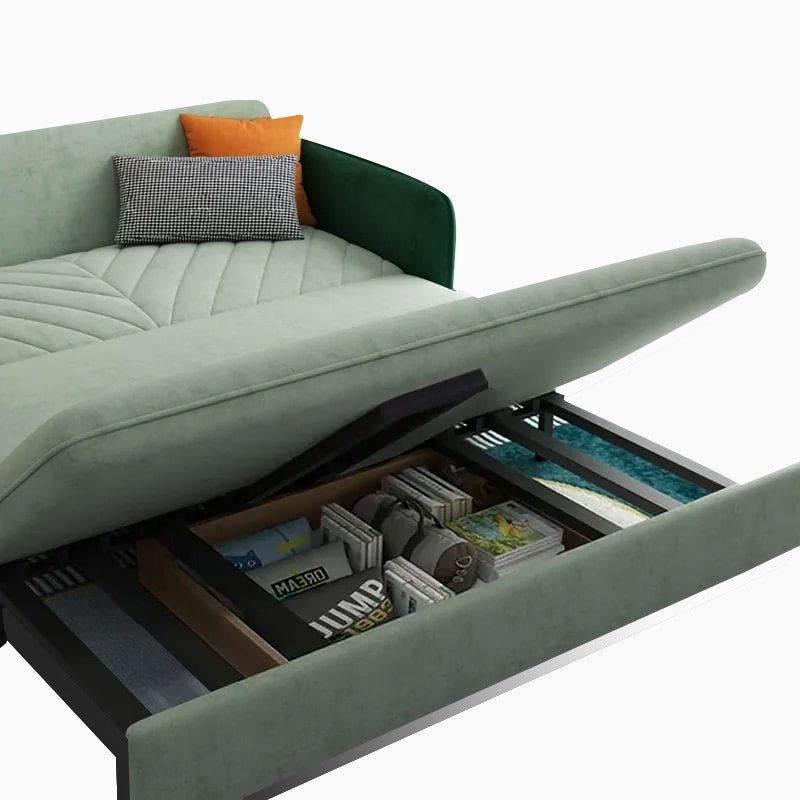 Sofa Bed Solid Wood Metal Frame Velvet Upholstery Storage Drawer Convertible