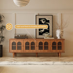 Load image into Gallery viewer, 70&#39;&#39;Solid Wood TV Cabinet Arched Glass Doors Warm Cherry Finish Hidden Storage
