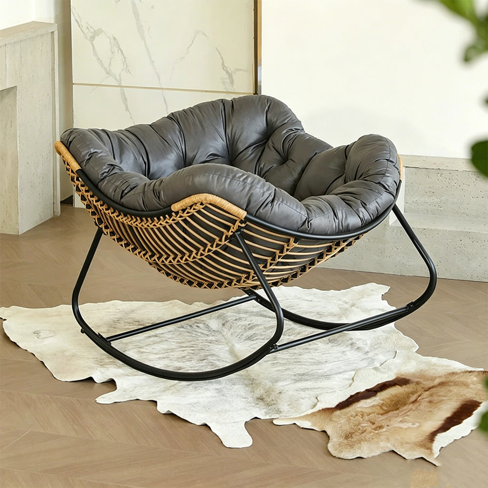 Modern Papasan Lounge Chair with Woven Rattan Frame and Plush Cushion