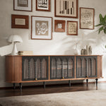 Load image into Gallery viewer, 78&quot; Retro TV Stand Curved Edge Design Arched Glass Doors Long Storage Cabinet Vintage Style Unit
