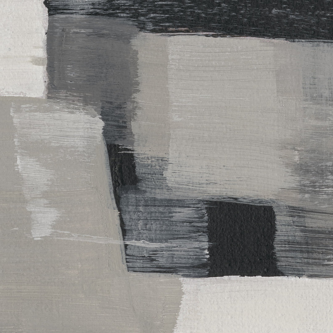 Original hand-painted geometric abstract, neutral black, grey, and beige palette blending with any living space.