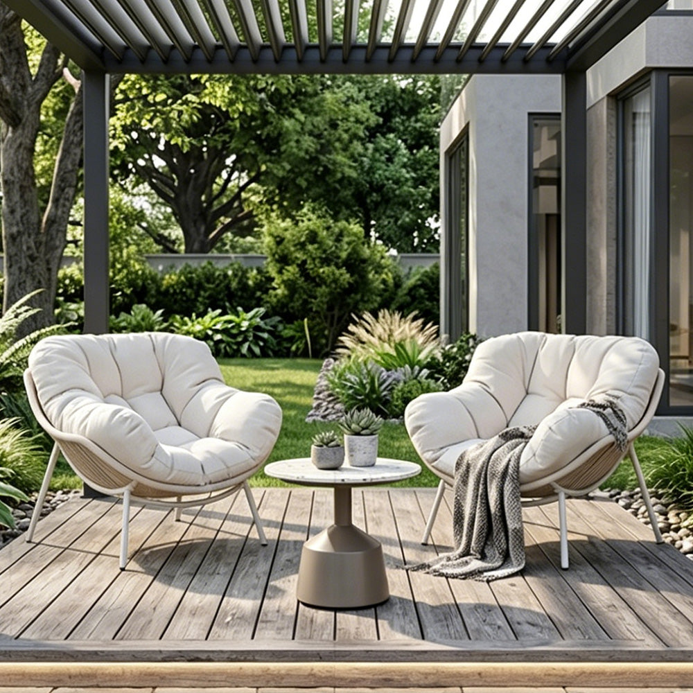 Outdoor Papasan Lounge Chair with Plush Cushion and Rope Weave Frame