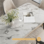 Load image into Gallery viewer, 55.11&quot; Dining Table Modern Marble Texture Top Gold-Tipped Legs Elegant Dining Room Furniture
