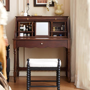 39.3'' Modern Vintage Roll Top Vanity Desk Solid Wood Makeup Table with Storage and Drawer